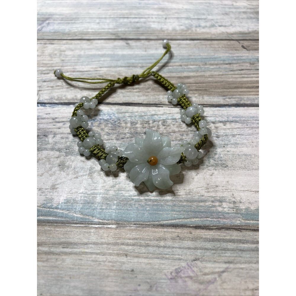 Jade Jadeite Flower Slide Bracelet Beads Cord Adjustable white yellow Green NWOT